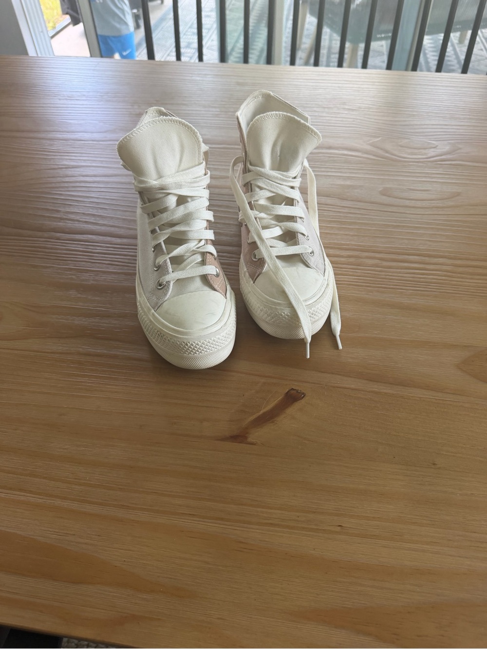 Converse High-Top Sneakers in Cream and Light Brown Suede